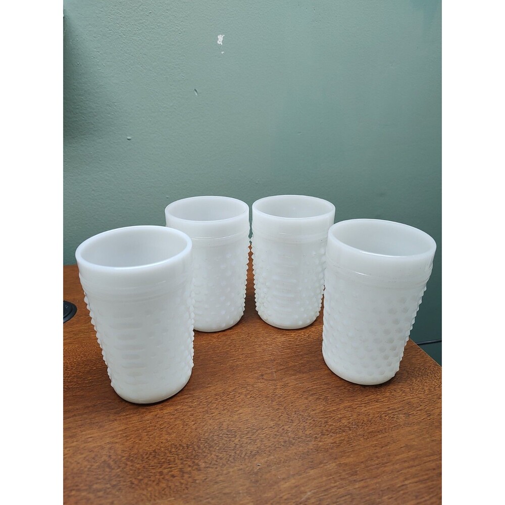 4 Anchor Hocking Juice cup White Hobnail Tumbler Drinking Glasses 4.25 " Tall